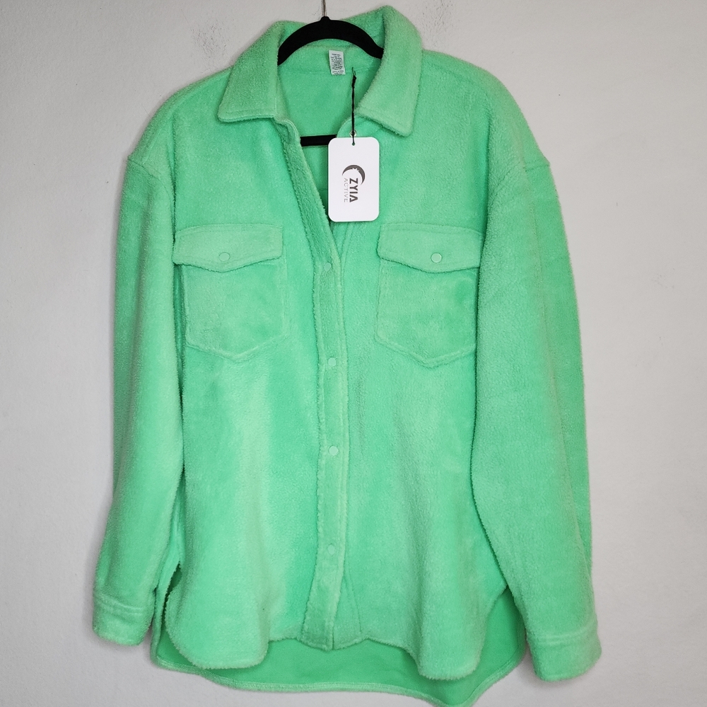 NWT‎ ZYIA Green Fleece Naya Shirt Jacket Shacket Size Large 3136 Pockets
